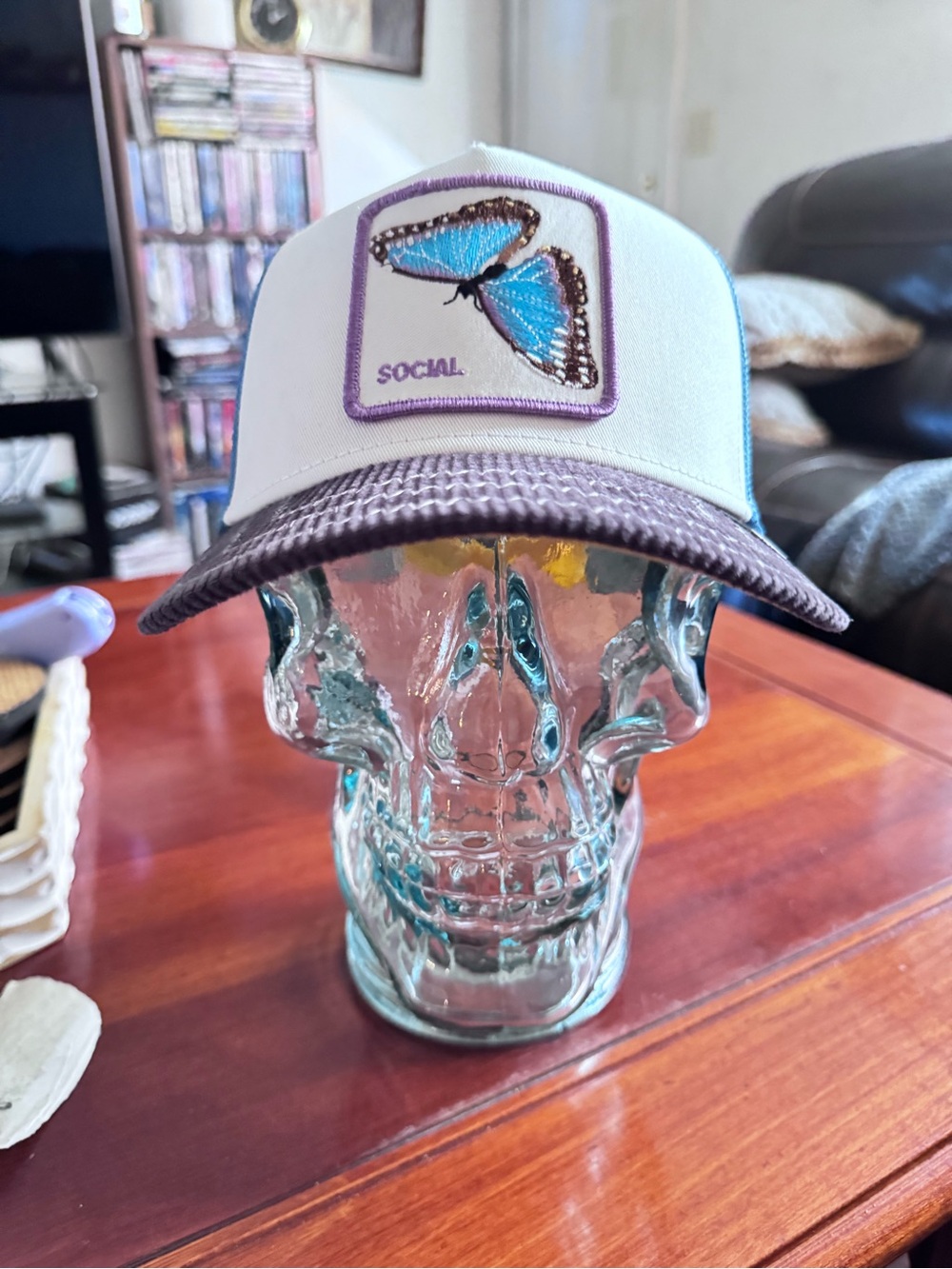 Goorin Bros. Social Butterfly Embroidered Trucker Hat - White, Blue, Gray - Picture 2 of 12